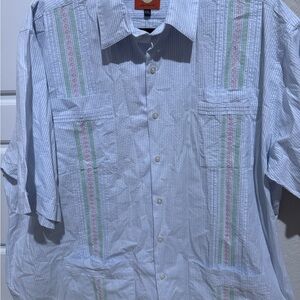 Cubavera Blue and White Casual Button Down Shirt